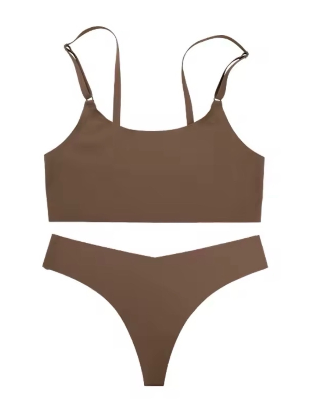 🌿 Brown Seamless Bra & Thong Set